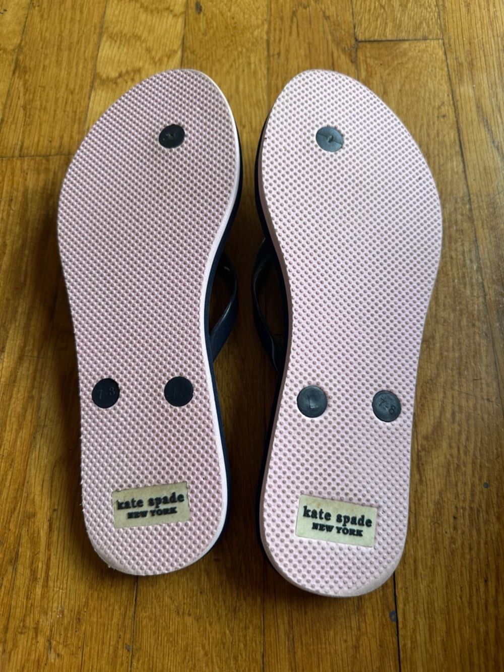 kate spade Pink and Black Flip Flop Sandals with Logo Heel - Picture 2 of 3